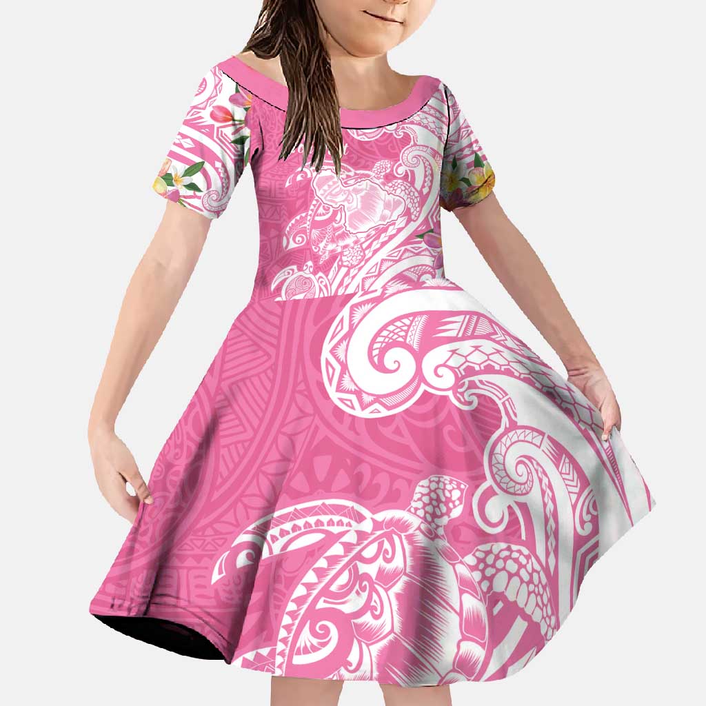 Aloha Maui Island Personalized Family Matching Off Shoulder Maxi Dress and Hawaiian Shirt Rose Dreamy Turtle LT7 Daughter's Dress Rose Pink - Polynesian Pride
