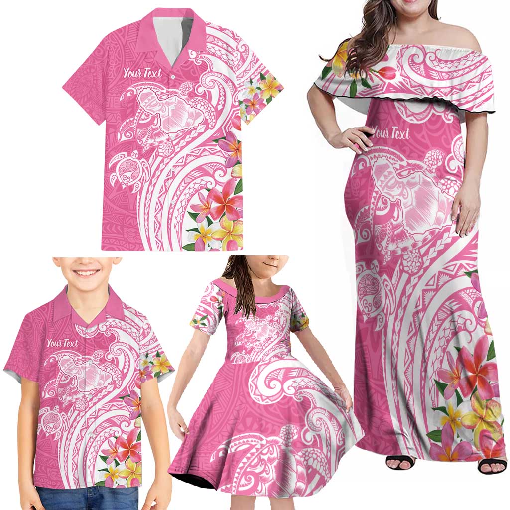 Aloha Maui Island Personalized Family Matching Off Shoulder Maxi Dress and Hawaiian Shirt Rose Dreamy Turtle LT7 - Polynesian Pride