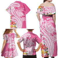 Aloha Maui Island Personalized Family Matching Off Shoulder Maxi Dress and Hawaiian Shirt Rose Dreamy Turtle LT7 - Polynesian Pride