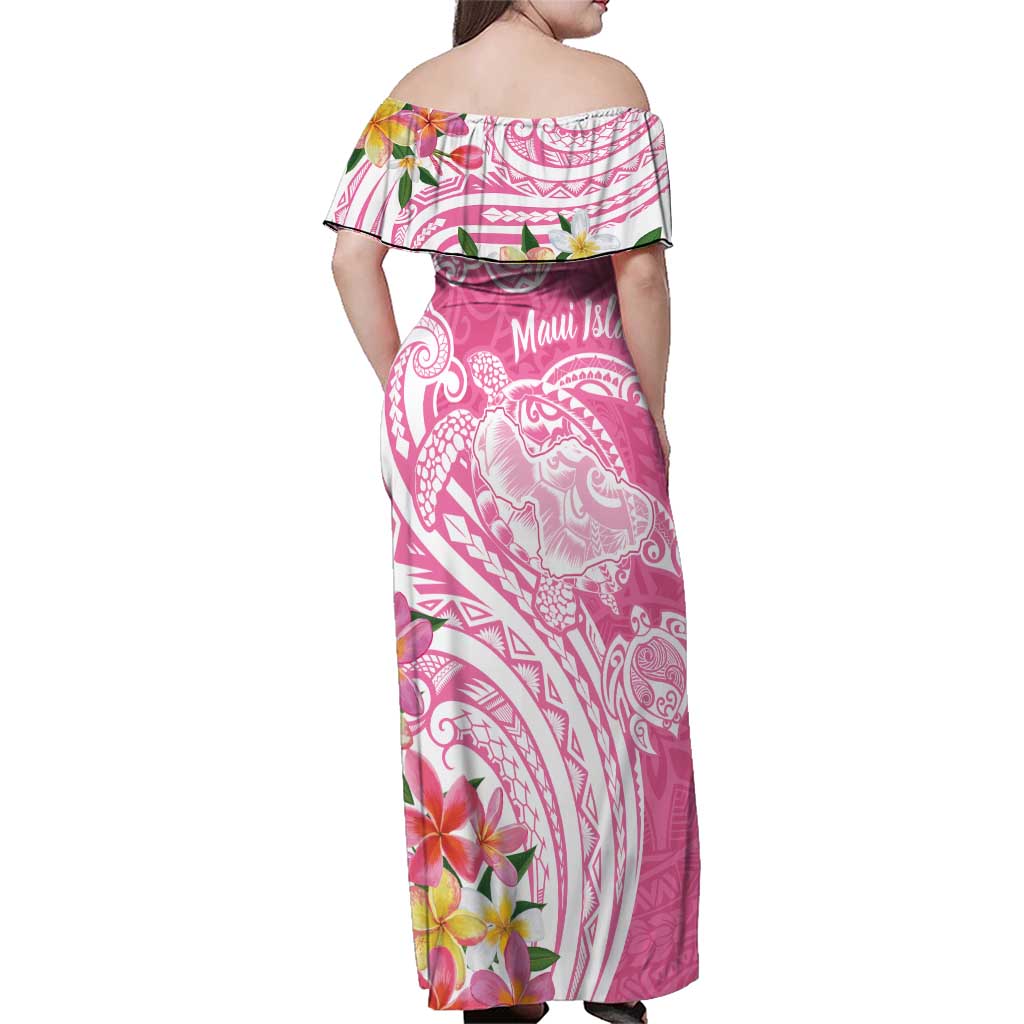 Aloha Maui Island Personalized Family Matching Off Shoulder Maxi Dress and Hawaiian Shirt Rose Dreamy Turtle LT7 - Polynesian Pride