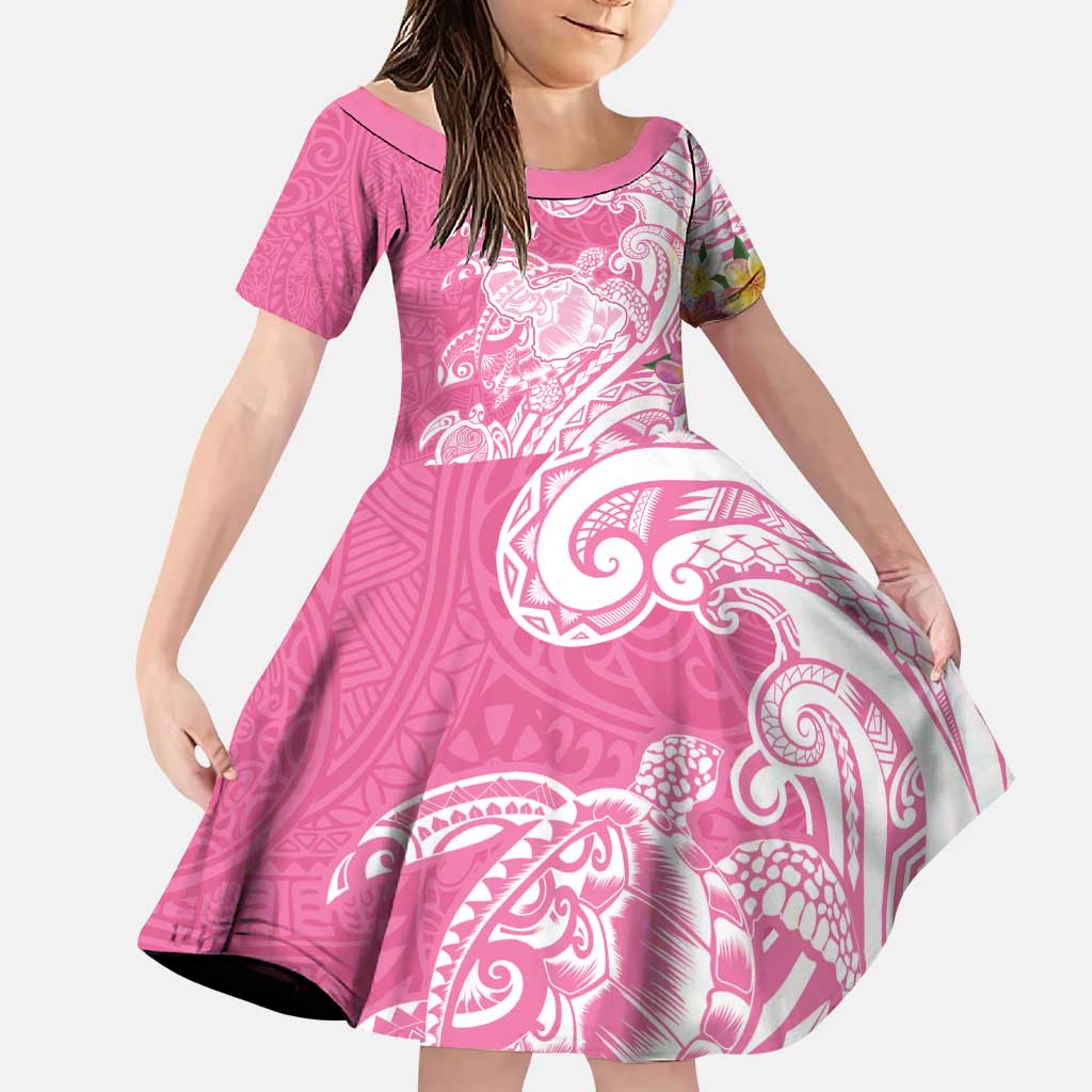 Aloha Maui Island Personalized Family Matching Puletasi and Hawaiian Shirt Rose Dreamy Turtle LT7 Daughter's Dress Rose Pink - Polynesian Pride