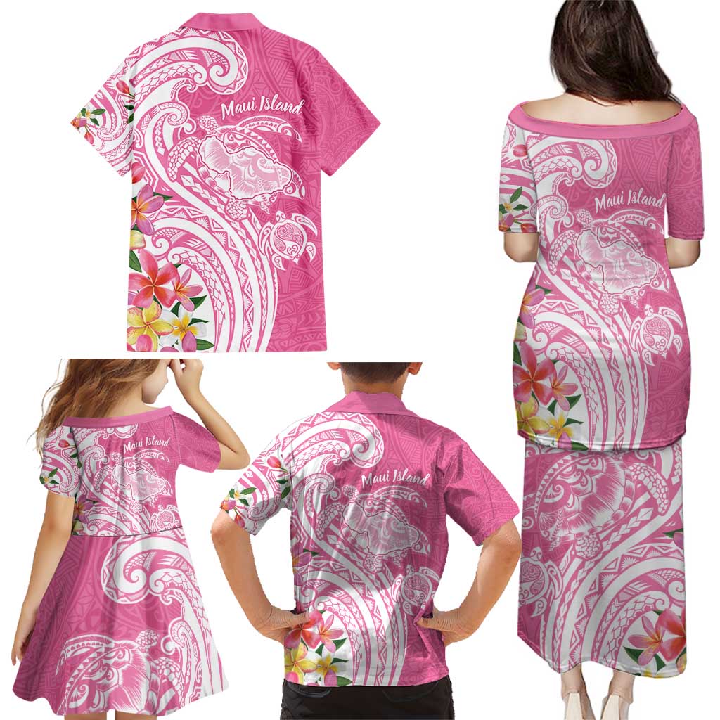 Aloha Maui Island Personalized Family Matching Puletasi and Hawaiian Shirt Rose Dreamy Turtle LT7 - Polynesian Pride