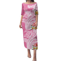 Aloha Maui Island Personalized Family Matching Puletasi and Hawaiian Shirt Rose Dreamy Turtle LT7 Mom's Dress Rose Pink - Polynesian Pride