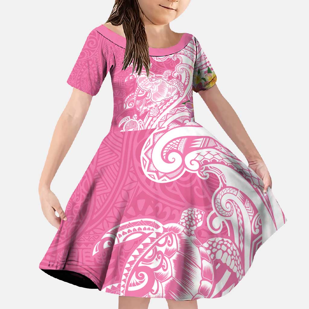 Aloha Maui Island Personalized Family Matching Summer Maxi Dress and Hawaiian Shirt Rose Dreamy Turtle LT7 Daughter's Dress Rose Pink - Polynesian Pride