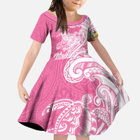 Aloha Maui Island Personalized Family Matching Summer Maxi Dress and Hawaiian Shirt Rose Dreamy Turtle LT7 Daughter's Dress Rose Pink - Polynesian Pride