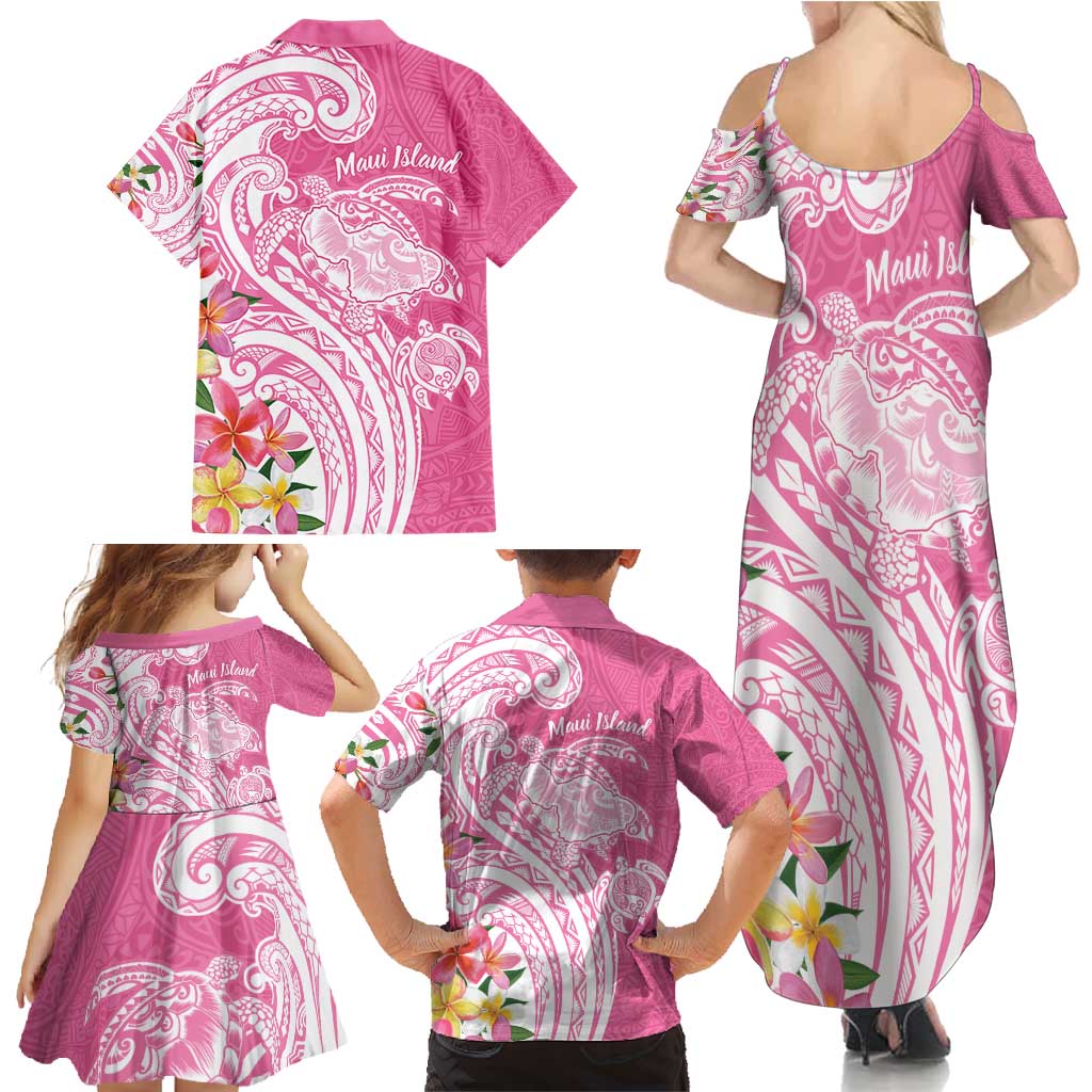 Aloha Maui Island Personalized Family Matching Summer Maxi Dress and Hawaiian Shirt Rose Dreamy Turtle LT7 - Polynesian Pride