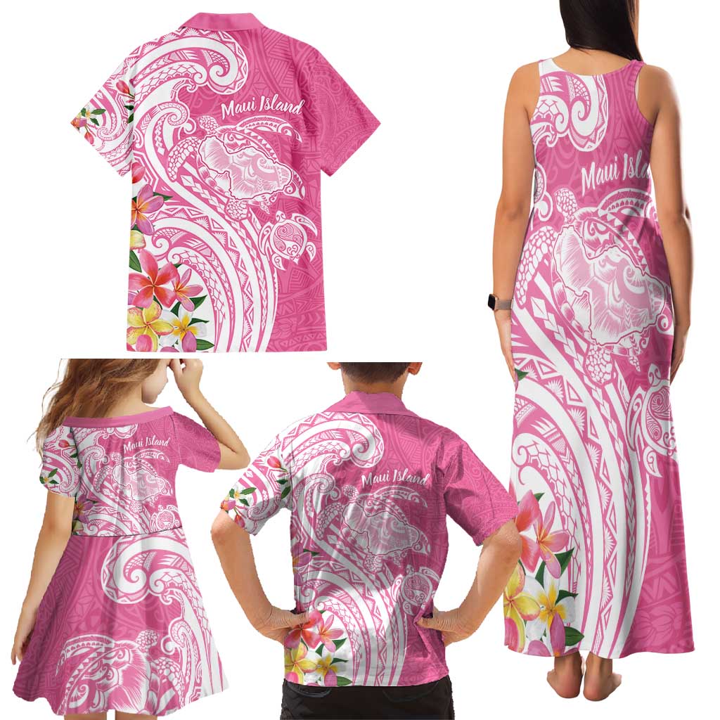 Aloha Maui Island Personalized Family Matching Tank Maxi Dress and Hawaiian Shirt Rose Dreamy Turtle LT7 - Polynesian Pride