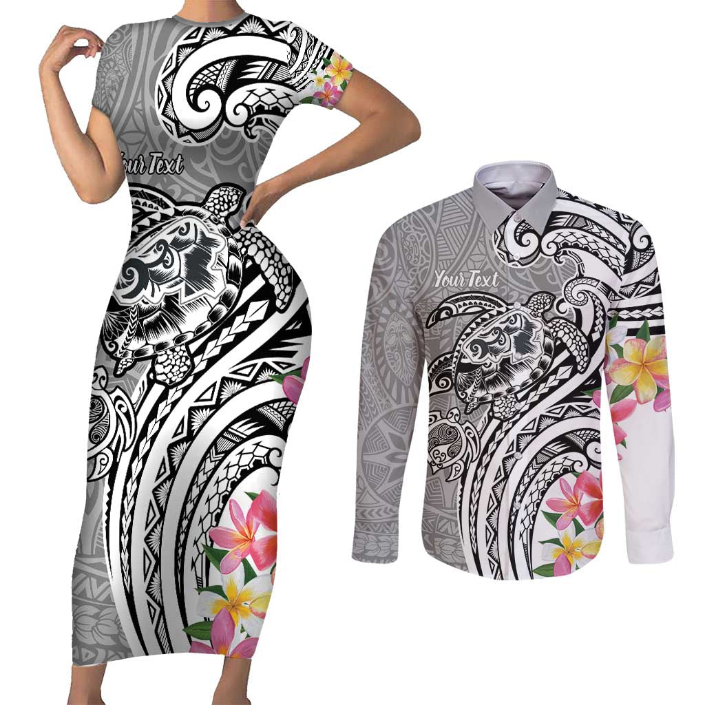 Aloha Kahoolawe Island Personalized Couples Matching Short Sleeve Bodycon Dress and Long Sleeve Button Shirt Ashen Dreamy Turtle LT7 Grey - Polynesian Pride