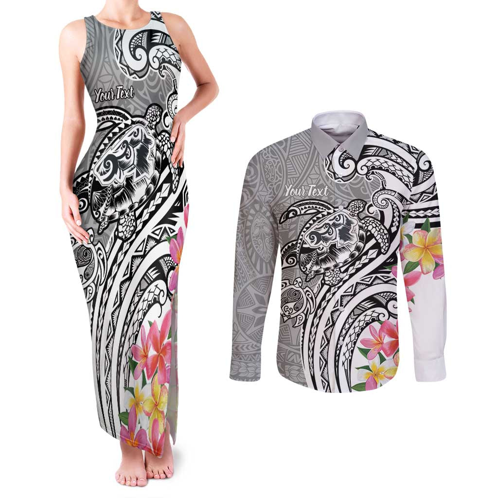 Aloha Kahoolawe Island Personalized Couples Matching Tank Maxi Dress and Long Sleeve Button Shirt Ashen Dreamy Turtle LT7 Grey - Polynesian Pride