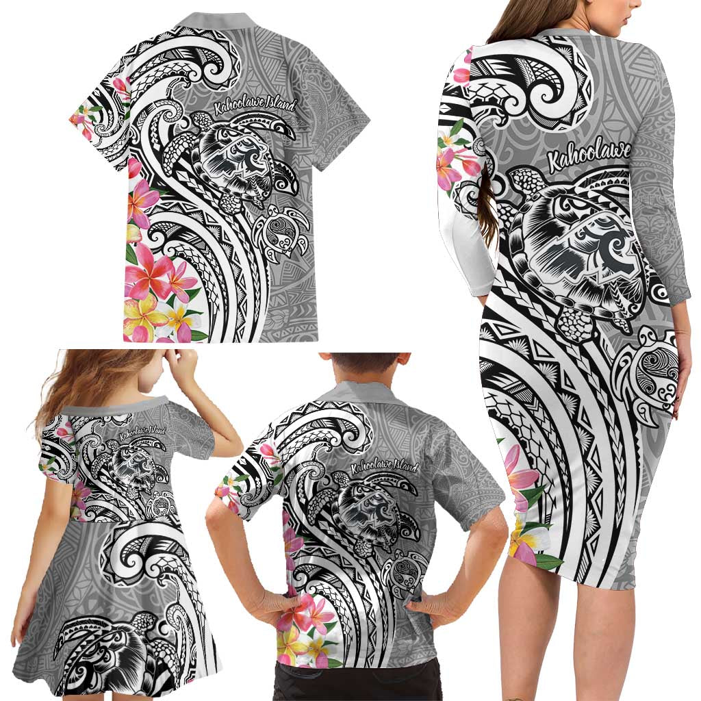 Aloha Kahoolawe Island Personalized Family Matching Long Sleeve Bodycon Dress and Hawaiian Shirt Ashen Dreamy Turtle LT7 - Polynesian Pride