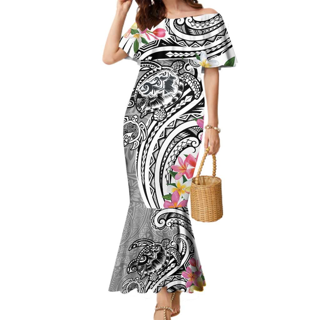 Aloha Kahoolawe Island Personalized Family Matching Mermaid Dress and Hawaiian Shirt Ashen Dreamy Turtle LT7 Mom's Dress Grey - Polynesian Pride