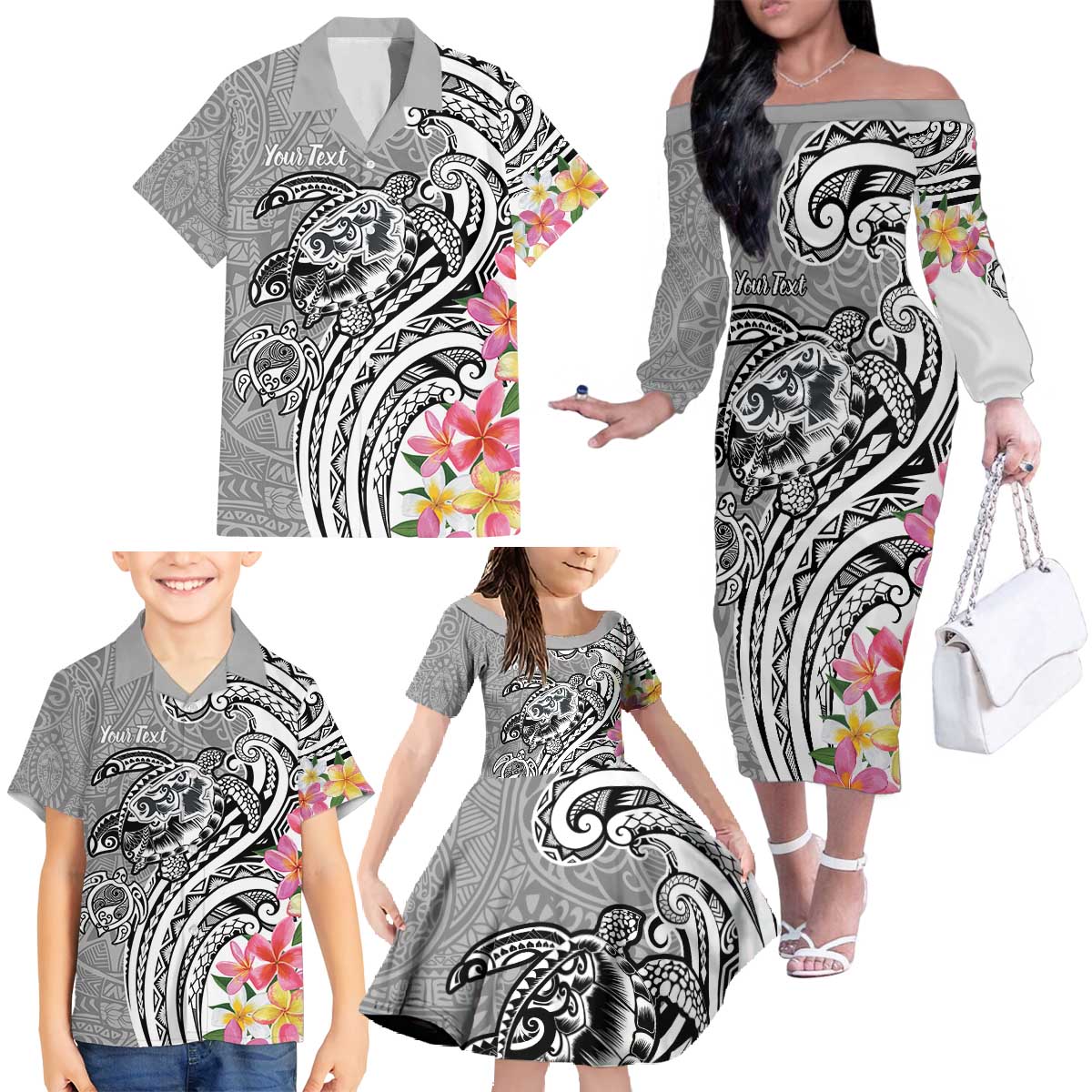 Aloha Kahoolawe Island Personalized Family Matching Off The Shoulder Long Sleeve Dress and Hawaiian Shirt Ashen Dreamy Turtle LT7 - Polynesian Pride