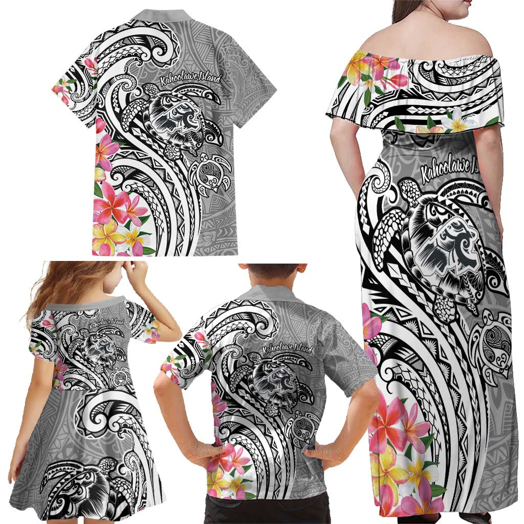 Aloha Kahoolawe Island Personalized Family Matching Off Shoulder Maxi Dress and Hawaiian Shirt Ashen Dreamy Turtle LT7 - Polynesian Pride