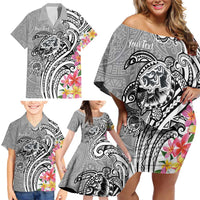 Aloha Kahoolawe Island Personalized Family Matching Off Shoulder Short Dress and Hawaiian Shirt Ashen Dreamy Turtle LT7 - Polynesian Pride
