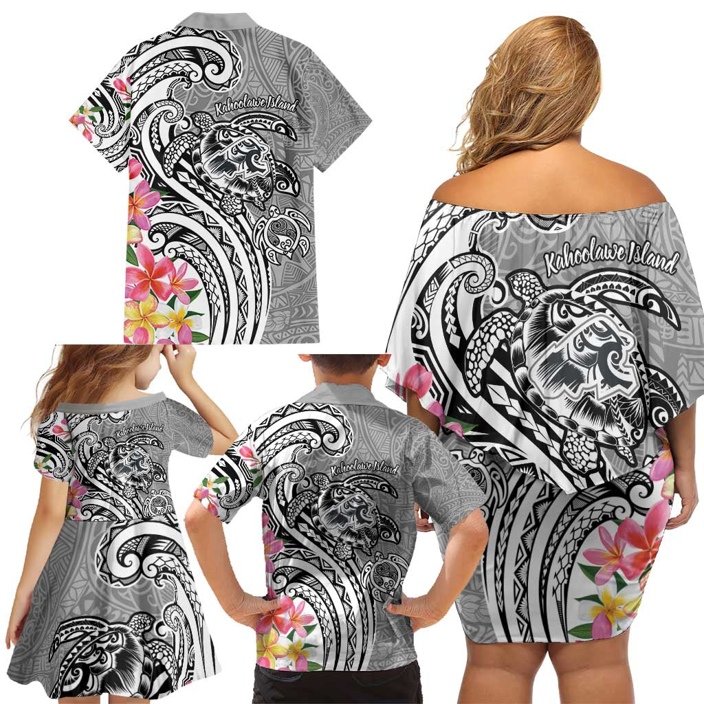 Aloha Kahoolawe Island Personalized Family Matching Off Shoulder Short Dress and Hawaiian Shirt Ashen Dreamy Turtle LT7 - Polynesian Pride