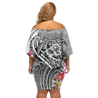 Aloha Kahoolawe Island Personalized Family Matching Off Shoulder Short Dress and Hawaiian Shirt Ashen Dreamy Turtle LT7 - Polynesian Pride