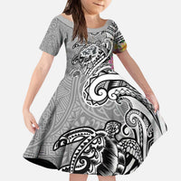 Aloha Kahoolawe Island Personalized Kid Short Sleeve Dress Ashen Dreamy Turtle LT7 KID Grey - Polynesian Pride