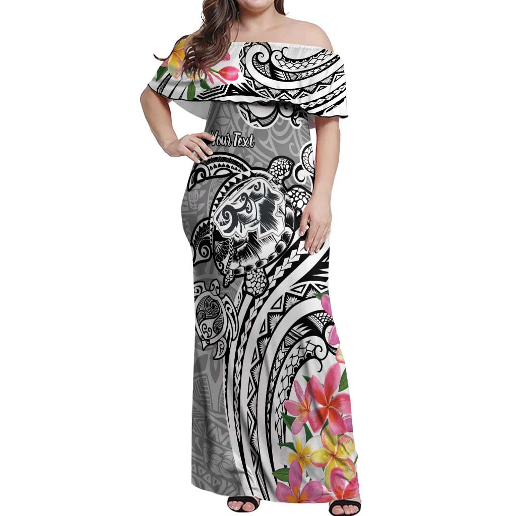 Aloha Kahoolawe Island Personalized Off Shoulder Maxi Dress Ashen Dreamy Turtle LT7 Women Grey - Polynesian Pride