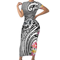Aloha Kahoolawe Island Personalized Short Sleeve Bodycon Dress Ashen Dreamy Turtle LT7 Long Dress Grey - Polynesian Pride