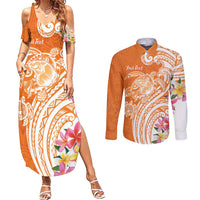 Aloha Lanai Island Personalized Couples Matching Summer Maxi Dress and Long Sleeve Button Shirt Orange Dreamy Turtle LT7 Orange - Polynesian Pride