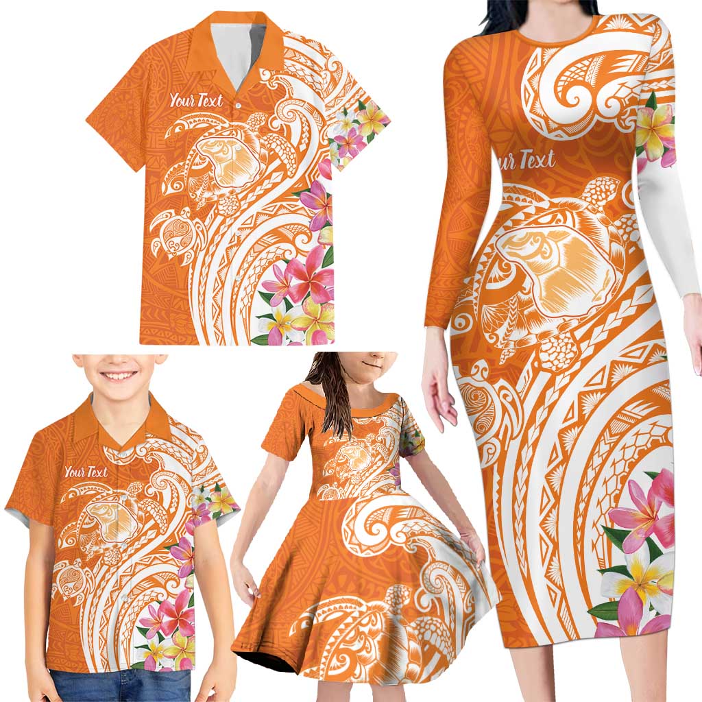 Aloha Lanai Island Personalized Family Matching Long Sleeve Bodycon Dress and Hawaiian Shirt Orange Dreamy Turtle LT7 - Polynesian Pride