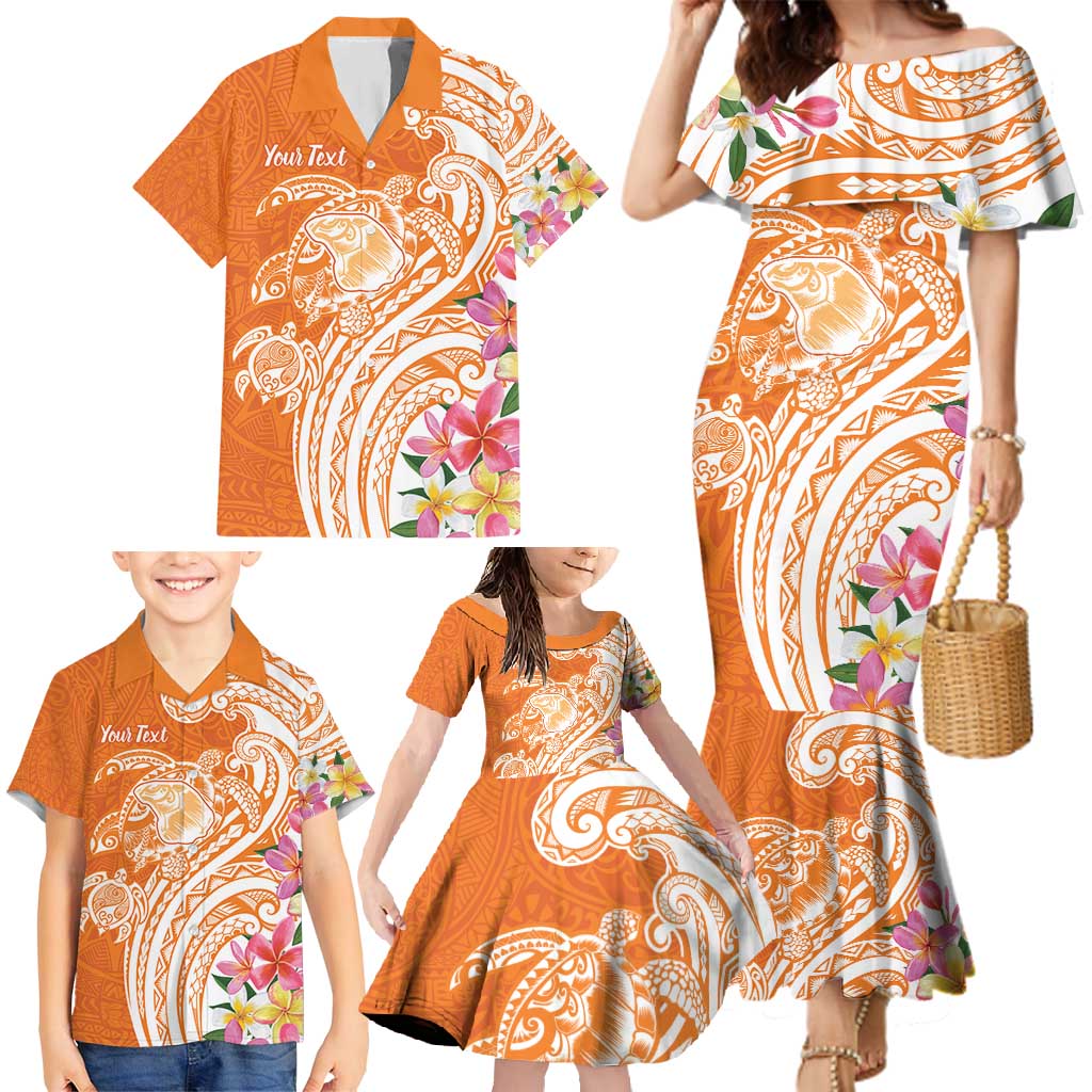 Aloha Lanai Island Personalized Family Matching Mermaid Dress and Hawaiian Shirt Orange Dreamy Turtle LT7 - Polynesian Pride
