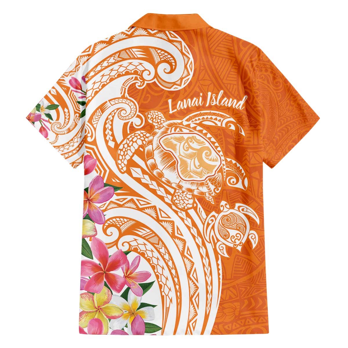 Aloha Lanai Island Personalized Family Matching Off The Shoulder Long Sleeve Dress and Hawaiian Shirt Orange Dreamy Turtle LT7 - Polynesian Pride