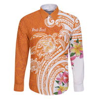 Aloha Lanai Island Personalized Family Matching Off The Shoulder Long Sleeve Dress and Hawaiian Shirt Orange Dreamy Turtle LT7 Dad's Shirt - Long Sleeve Orange - Polynesian Pride