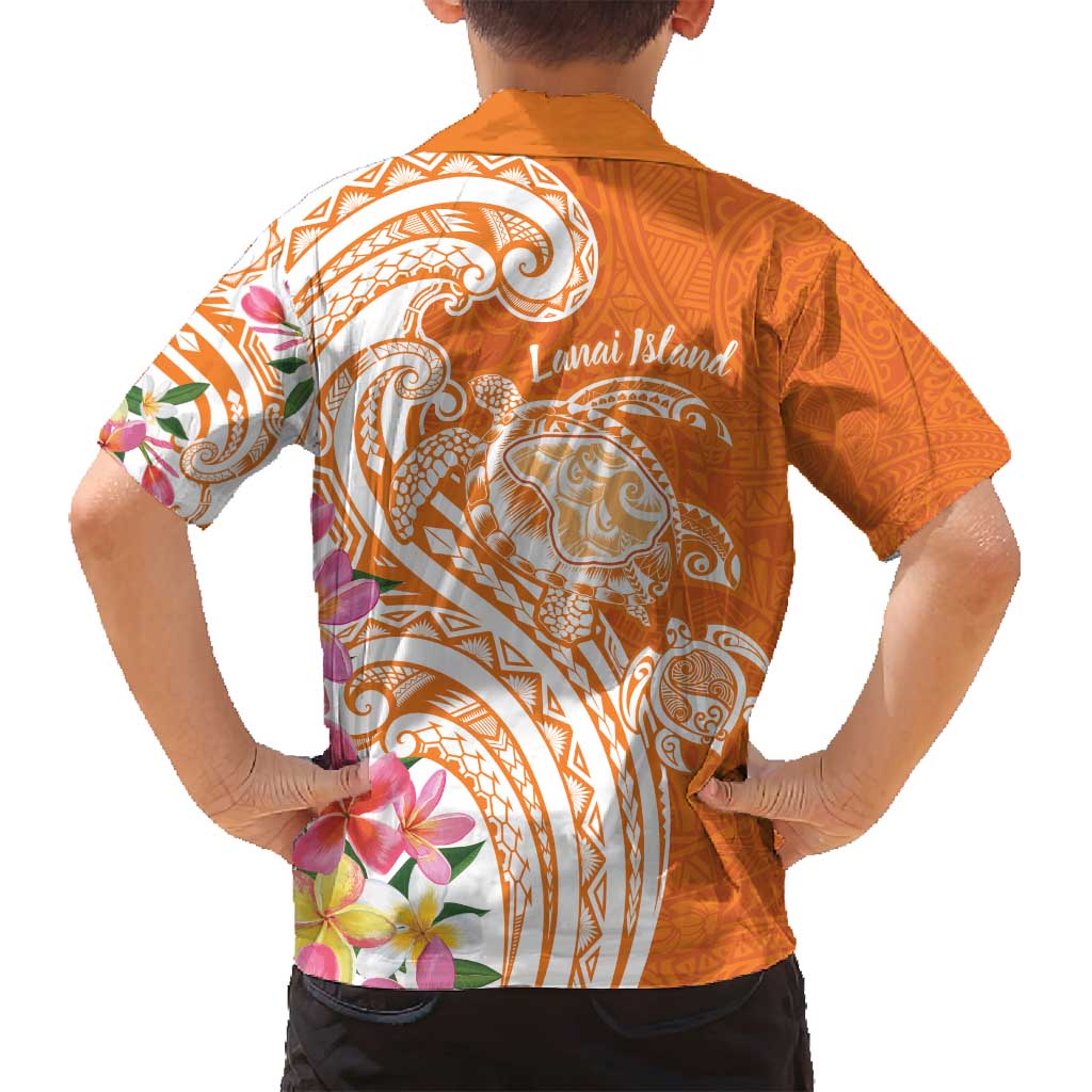 Aloha Lanai Island Personalized Family Matching Off Shoulder Maxi Dress and Hawaiian Shirt Orange Dreamy Turtle LT7 - Polynesian Pride