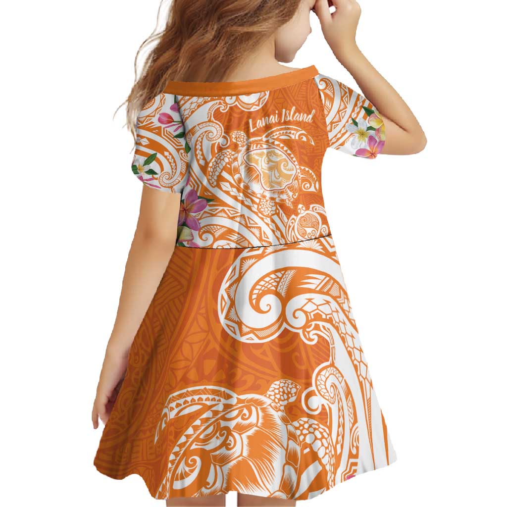 Aloha Lanai Island Personalized Family Matching Off Shoulder Maxi Dress and Hawaiian Shirt Orange Dreamy Turtle LT7 - Polynesian Pride