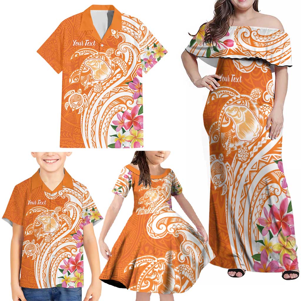 Aloha Lanai Island Personalized Family Matching Off Shoulder Maxi Dress and Hawaiian Shirt Orange Dreamy Turtle LT7 - Polynesian Pride