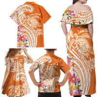 Aloha Lanai Island Personalized Family Matching Off Shoulder Maxi Dress and Hawaiian Shirt Orange Dreamy Turtle LT7 - Polynesian Pride