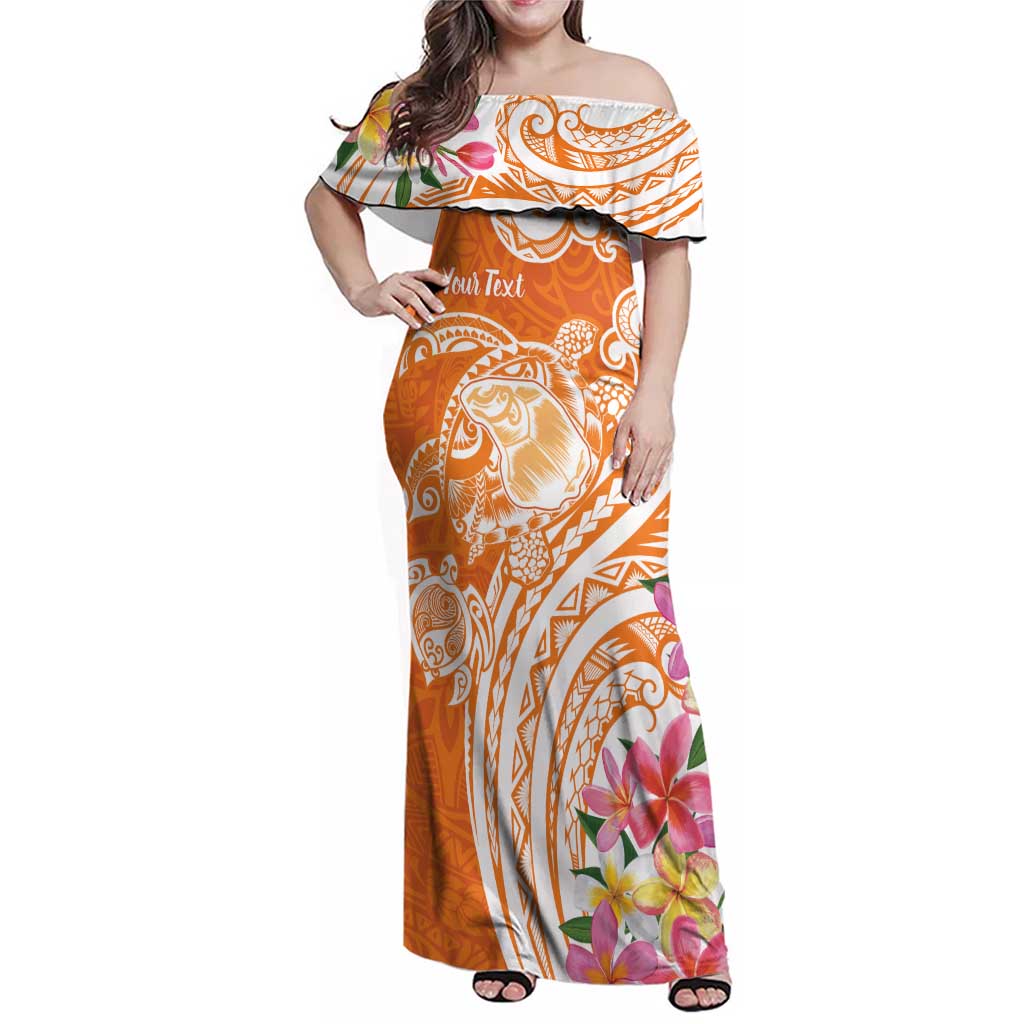 Aloha Lanai Island Personalized Family Matching Off Shoulder Maxi Dress and Hawaiian Shirt Orange Dreamy Turtle LT7 Mom's Dress Orange - Polynesian Pride