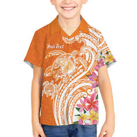 Aloha Lanai Island Personalized Family Matching Off Shoulder Maxi Dress and Hawaiian Shirt Orange Dreamy Turtle LT7 Son's Shirt Orange - Polynesian Pride
