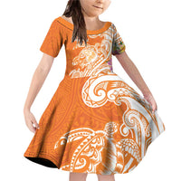 Aloha Lanai Island Personalized Family Matching Off Shoulder Short Dress and Hawaiian Shirt Orange Dreamy Turtle LT7 Daughter's Dress Orange - Polynesian Pride