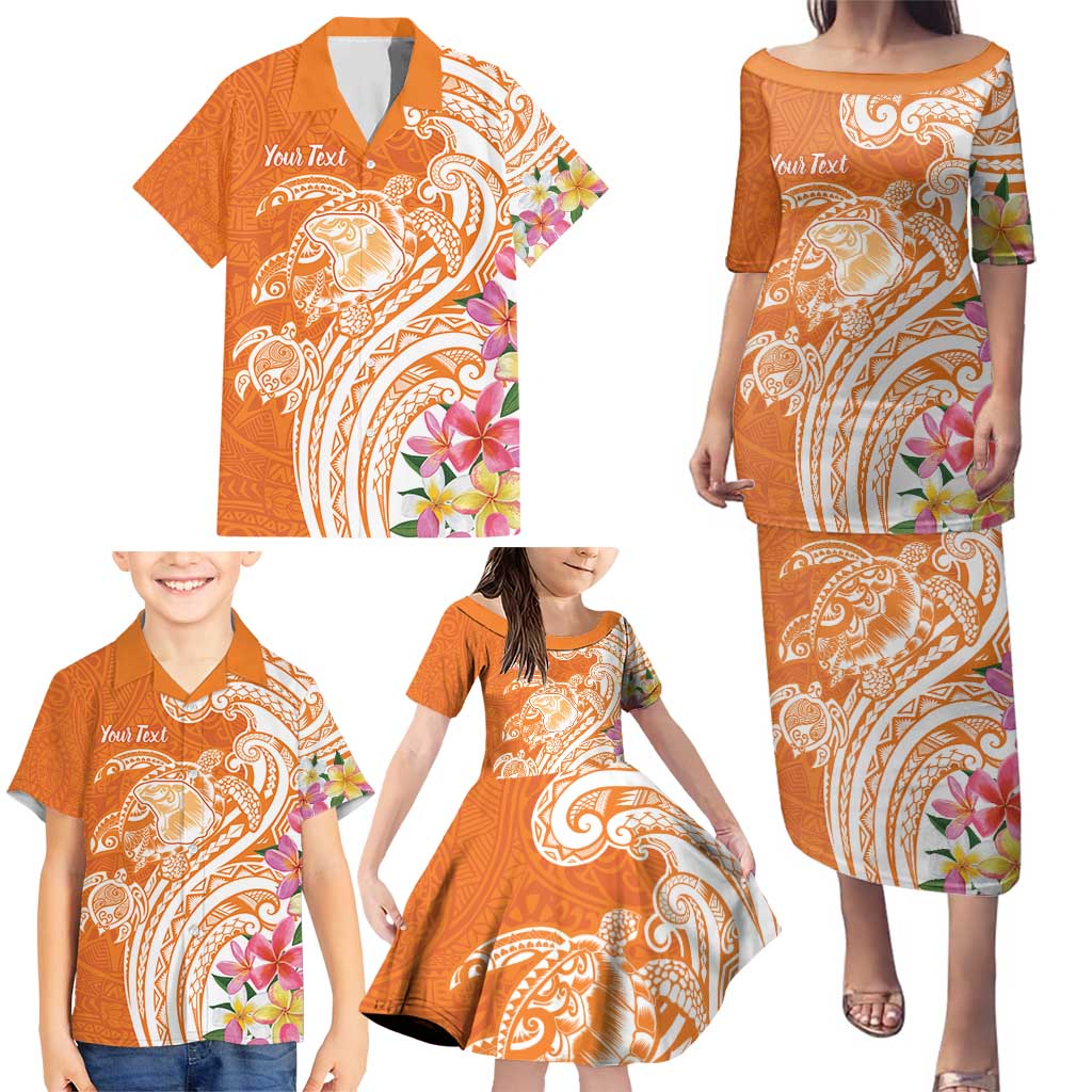 Aloha Lanai Island Personalized Family Matching Puletasi and Hawaiian Shirt Orange Dreamy Turtle LT7 - Polynesian Pride