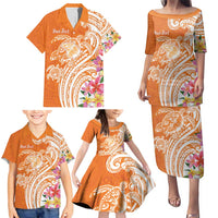 Aloha Lanai Island Personalized Family Matching Puletasi and Hawaiian Shirt Orange Dreamy Turtle LT7 - Polynesian Pride