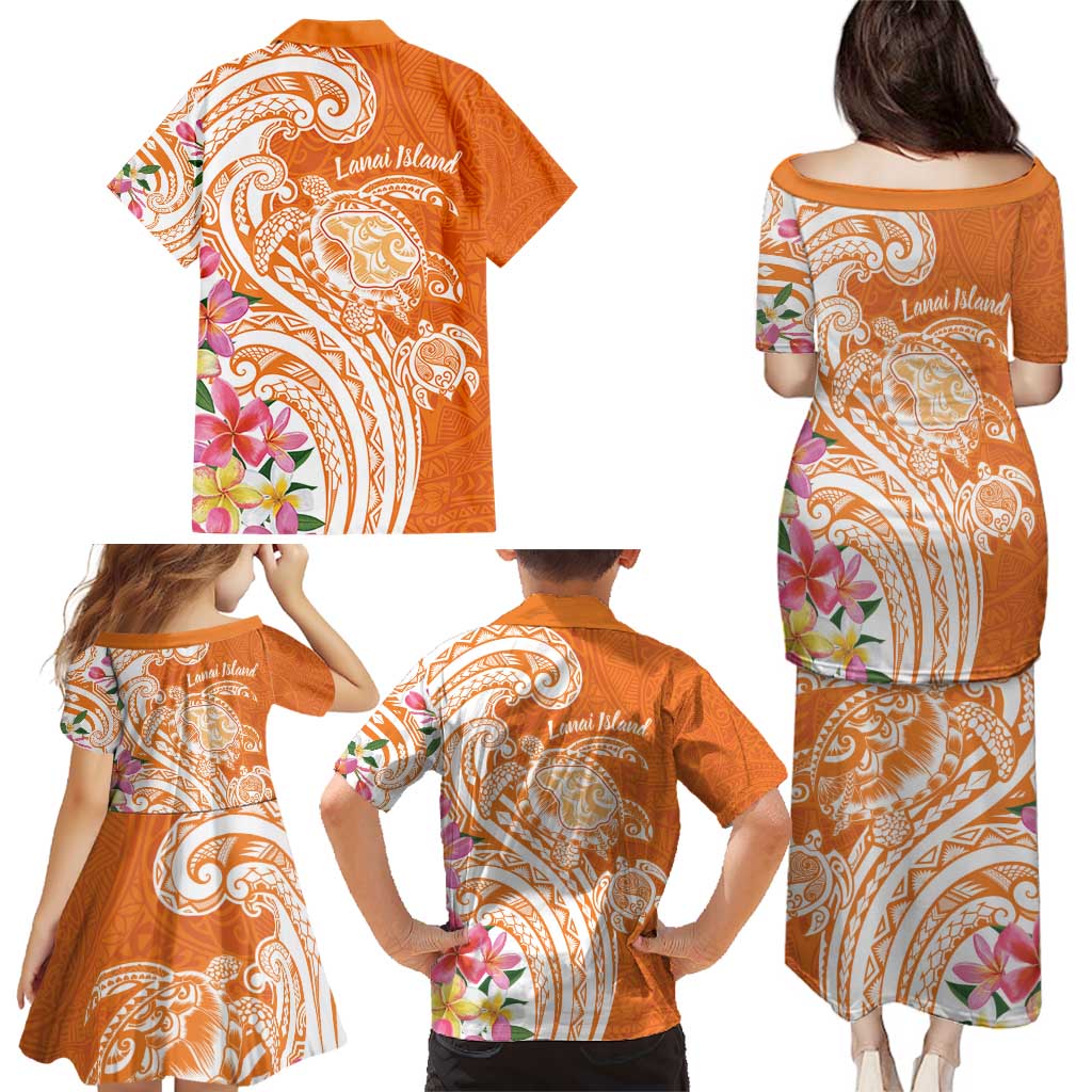 Aloha Lanai Island Personalized Family Matching Puletasi and Hawaiian Shirt Orange Dreamy Turtle LT7 - Polynesian Pride