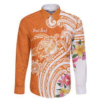 Aloha Lanai Island Personalized Family Matching Puletasi and Hawaiian Shirt Orange Dreamy Turtle LT7 Dad's Shirt - Long Sleeve Orange - Polynesian Pride