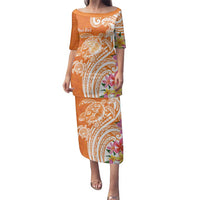 Aloha Lanai Island Personalized Family Matching Puletasi and Hawaiian Shirt Orange Dreamy Turtle LT7 Mom's Dress Orange - Polynesian Pride