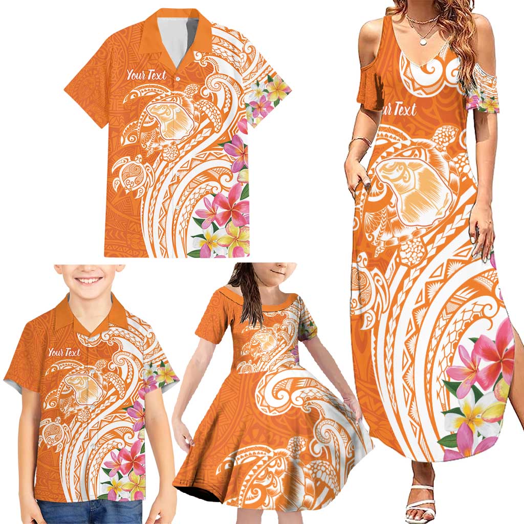 Aloha Lanai Island Personalized Family Matching Summer Maxi Dress and Hawaiian Shirt Orange Dreamy Turtle LT7 - Polynesian Pride