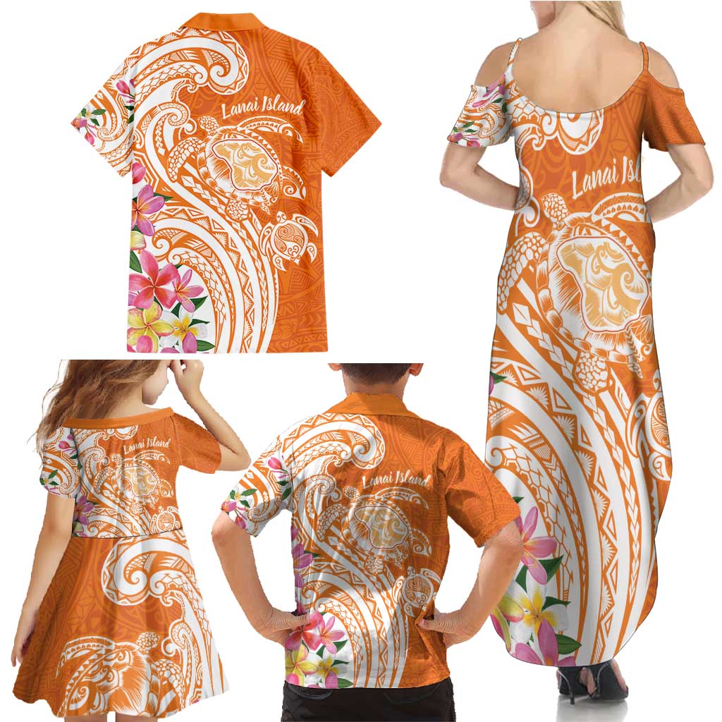 Aloha Lanai Island Personalized Family Matching Summer Maxi Dress and Hawaiian Shirt Orange Dreamy Turtle LT7 - Polynesian Pride