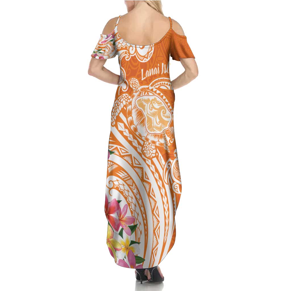Aloha Lanai Island Personalized Family Matching Summer Maxi Dress and Hawaiian Shirt Orange Dreamy Turtle LT7 - Polynesian Pride