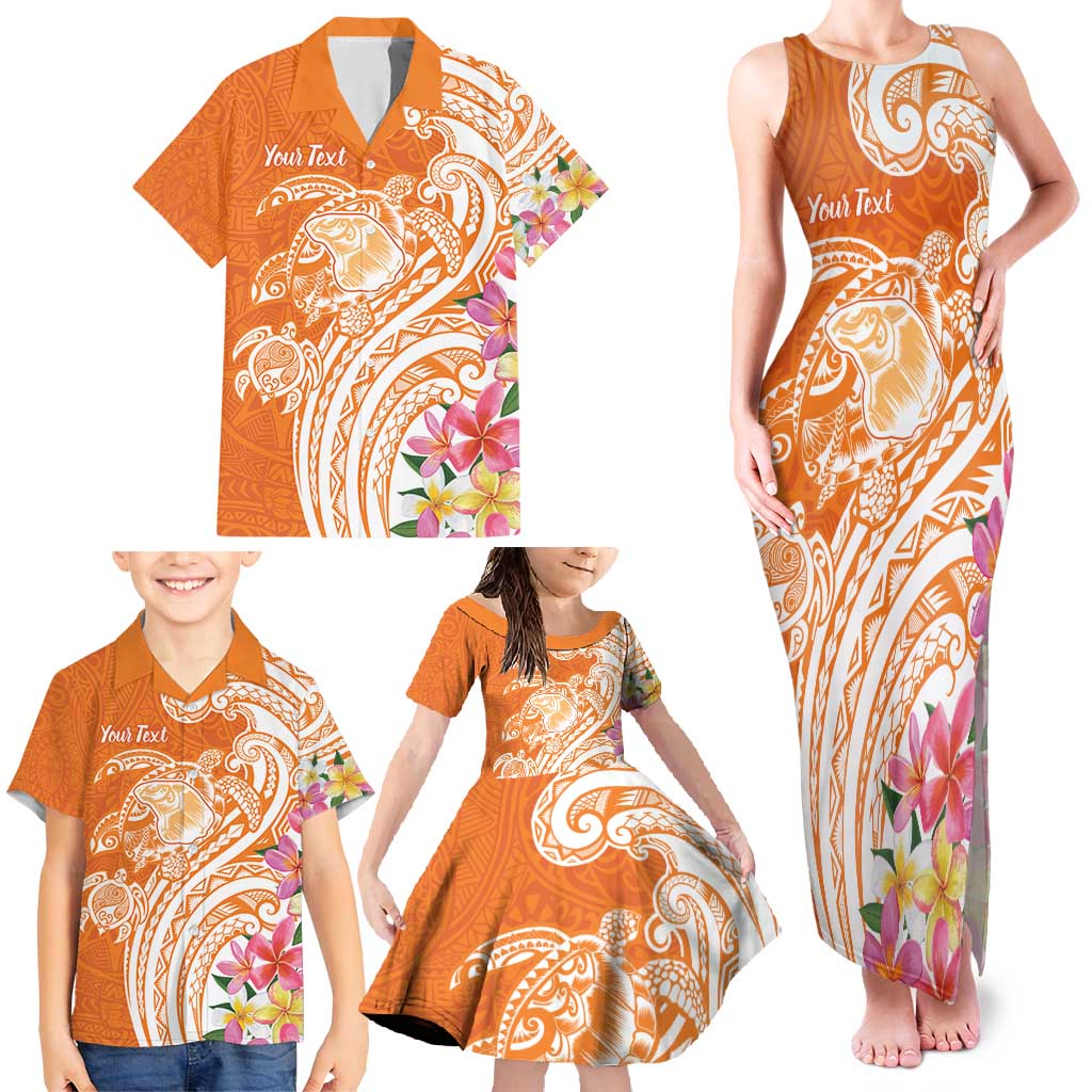 Aloha Lanai Island Personalized Family Matching Tank Maxi Dress and Hawaiian Shirt Orange Dreamy Turtle LT7 - Polynesian Pride