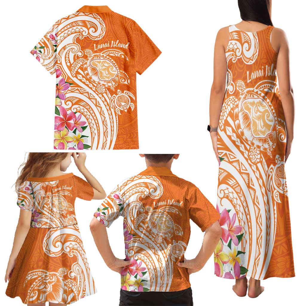 Aloha Lanai Island Personalized Family Matching Tank Maxi Dress and Hawaiian Shirt Orange Dreamy Turtle LT7 - Polynesian Pride