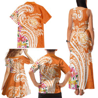 Aloha Lanai Island Personalized Family Matching Tank Maxi Dress and Hawaiian Shirt Orange Dreamy Turtle LT7 - Polynesian Pride