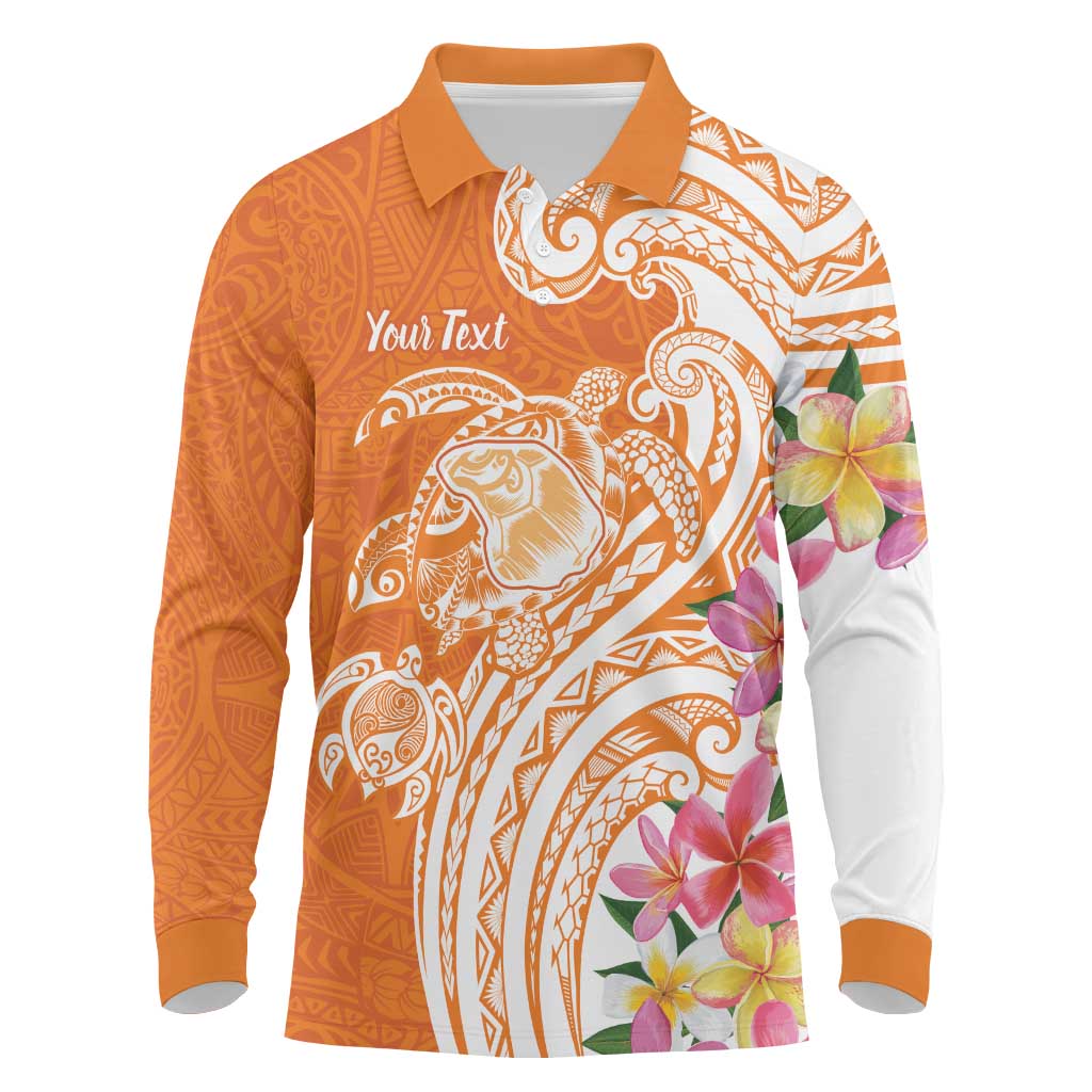 Aloha Lanai Island Personalized Long Sleeve Polo Shirt Orange Dreamy Turtle LT7 Orange - Polynesian Pride