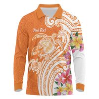 Aloha Lanai Island Personalized Long Sleeve Polo Shirt Orange Dreamy Turtle LT7 Orange - Polynesian Pride