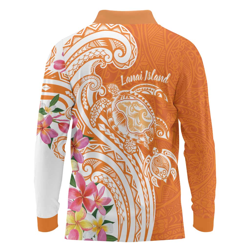 Aloha Lanai Island Personalized Long Sleeve Polo Shirt Orange Dreamy Turtle LT7 - Polynesian Pride