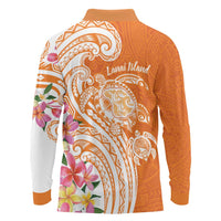 Aloha Lanai Island Personalized Long Sleeve Polo Shirt Orange Dreamy Turtle LT7 - Polynesian Pride